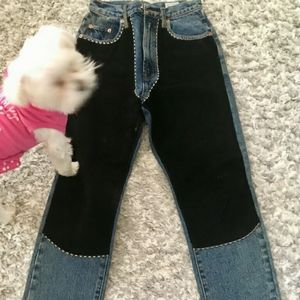 Blue jeans black suede